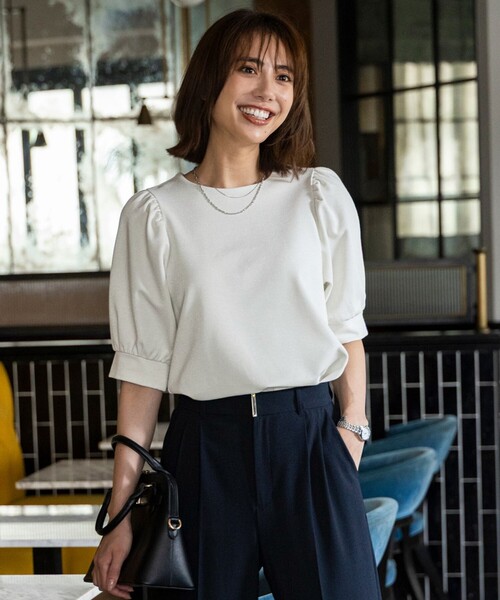 

Топ с пышными рукавами ANY SIS, блестящий, бежевый