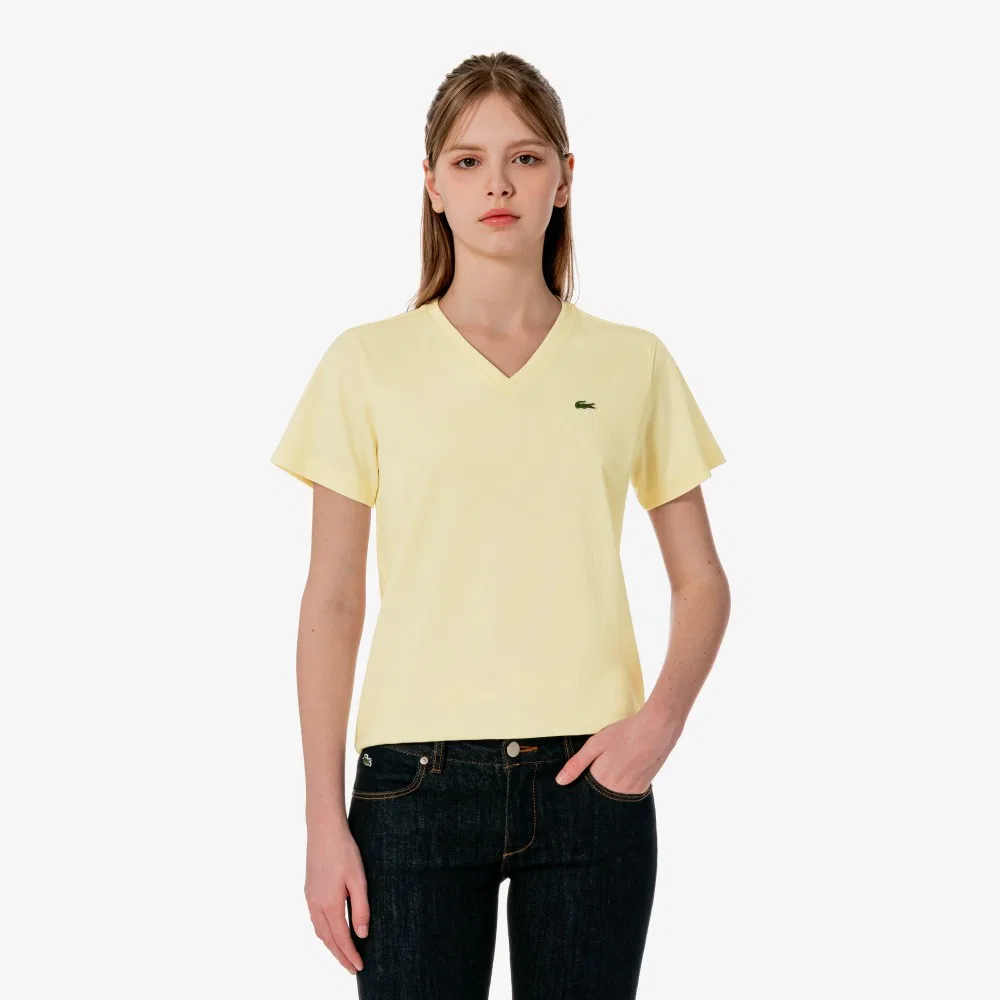 Футболка Lacoste базовая с V-образным вырезом, айвори