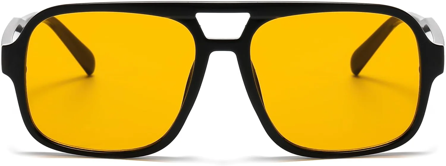 

Солнцезащитные очки Hycredi Retro Aviator для женщин и мужчин, модные квадратные очки, винтажные классические прямоугольные солнцезащитные очки, C3 - Black/Orange