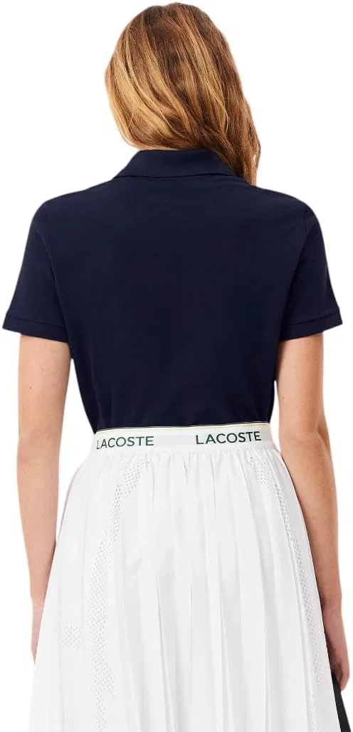 Женская классическая поло Lacoste, короткий рукав, пике, зеленый крокодил, белый — фото 2