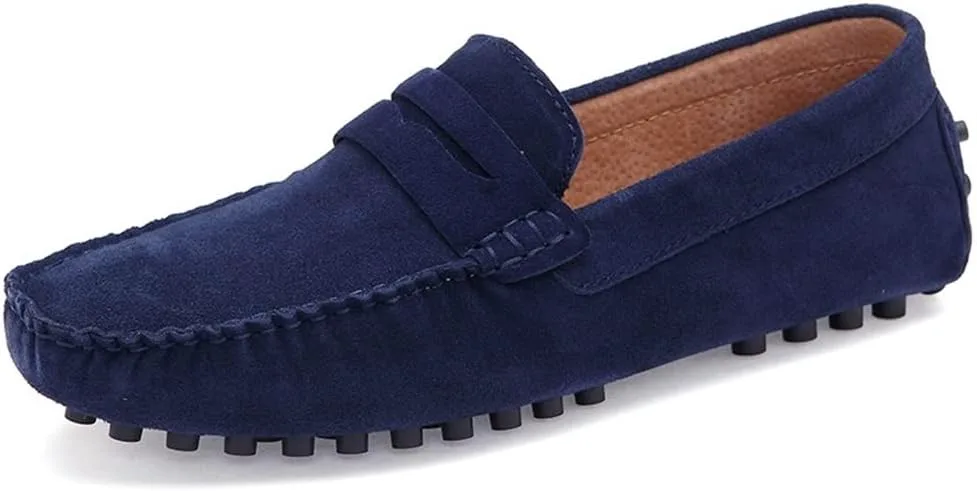 Мужские лоферы JIADELI, обувь для вождения, лоферы-пенни, простой дизайн, однотонные цвета, замшевая верхняя часть, плоский каблук, удобные, гибкие, противоскользящие, классические слипоны (Цвет: черный, Размер: 8), синий — фото 3