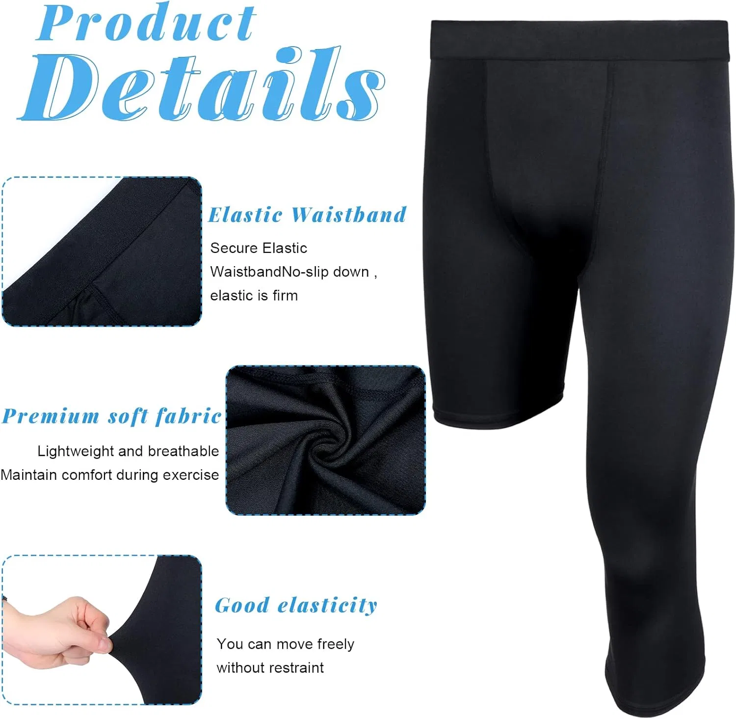 Hercicy 2 Packs Boys' Youth 3/4 One Leg Compression Tights Basketball Leg Sleeve Leggings Pants Athletic Base Layer, Black+White( Right Short) — фото 4