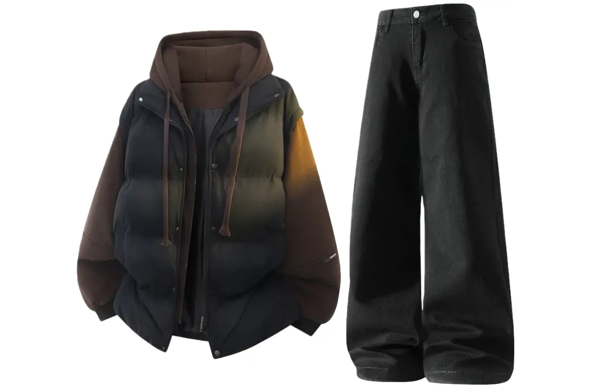 

Толстовка Casual Sportswear утепленная с капюшоном унисекс X1617, top черный коричневый cotton+pants черный