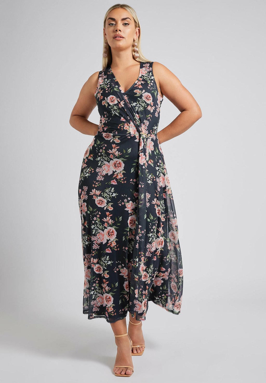 

Платье макси FLORAL DRAPED Yours Clothing, темно-синий