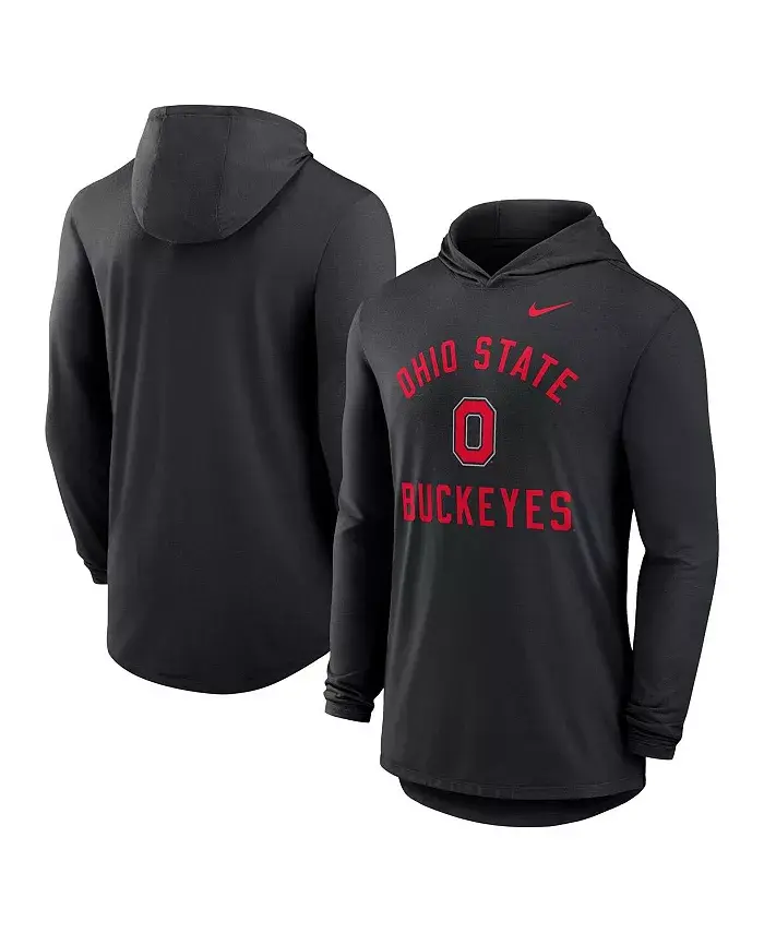 

Мужская черная футболка Ohio State Buckeyes Classic Arch Tri-Blend Performance с длинным рукавом и капюшоном Nike