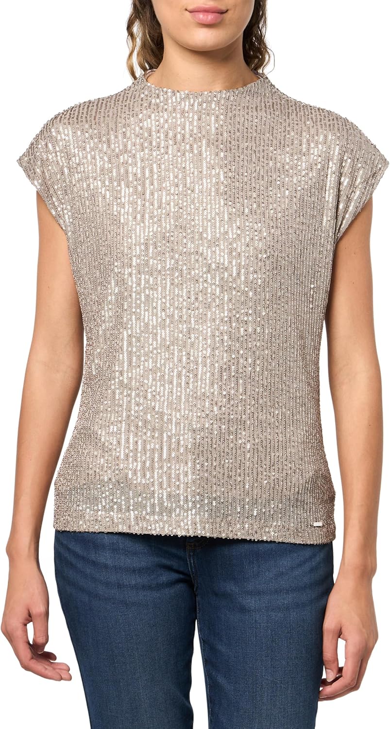 

Женский трикотажный топ с короткими рукавами и пайетками Calvin Klein, Oyster/Oyster