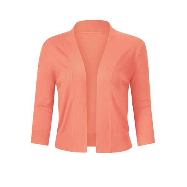 

Женский укороченный кардиган 3/4 рукава с открытой передней частью Green Elysium, Peach