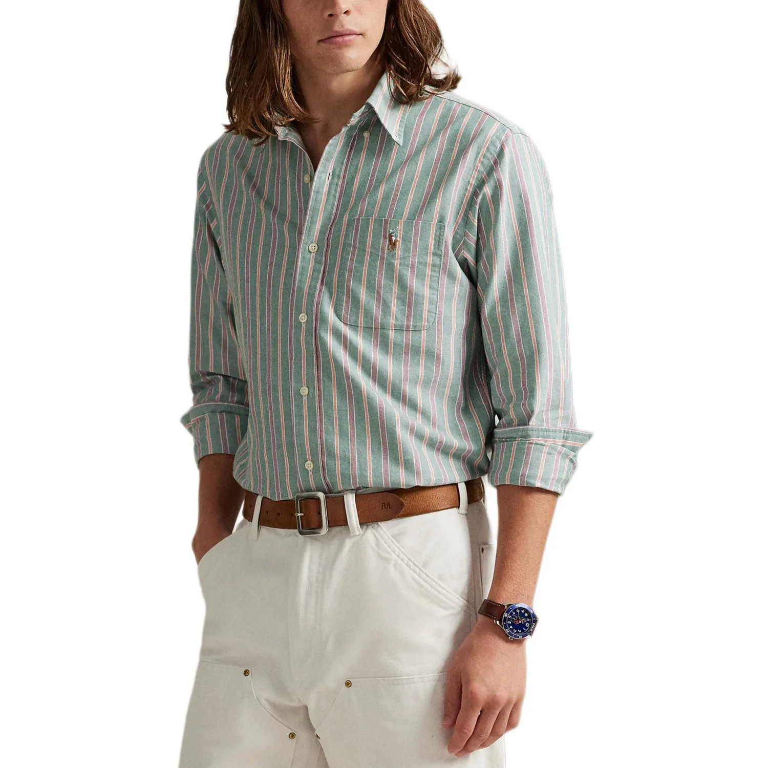 Полосатая рубашка Polo Ralph Lauren, Green Red Multicolor — фото 2