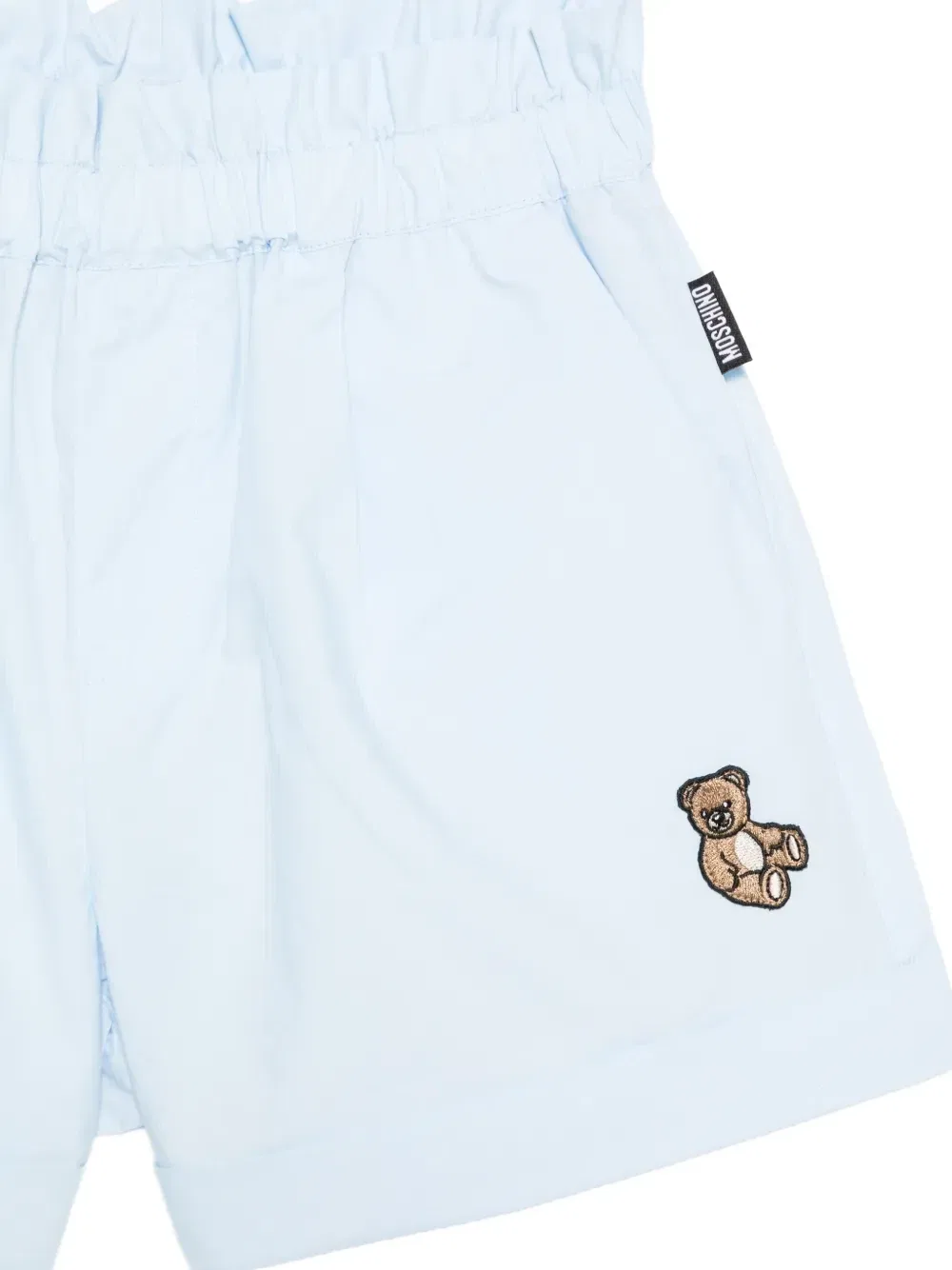 Укороченные шорты с вышивкой на эластичном поясе Moschino Kids, синий — фото 3