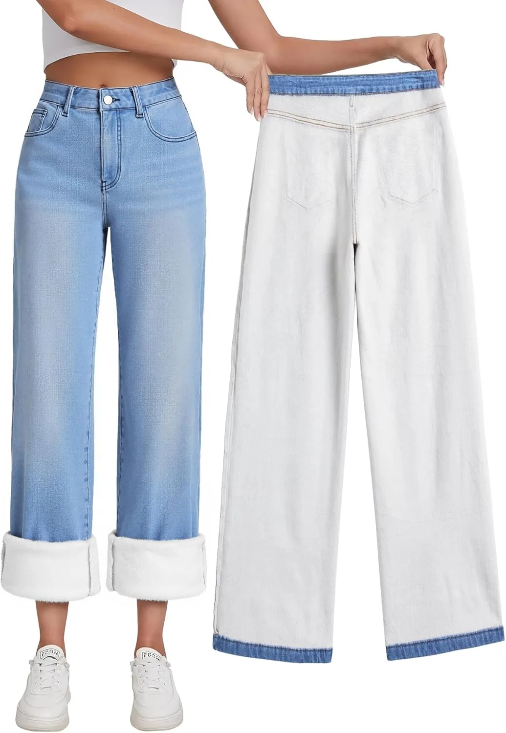 

Emmiol женские джинсы wide leg с потертостями mid waist