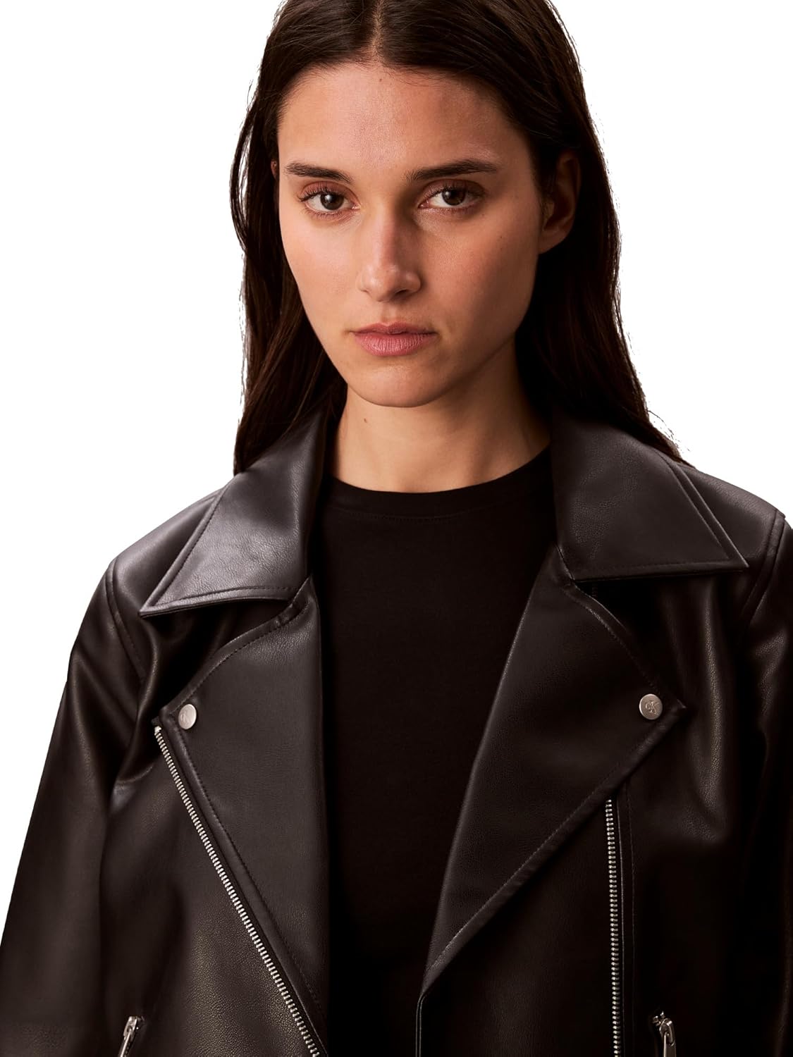 Женская куртка Calvin Klein классическая кожаная, черный — фото 3