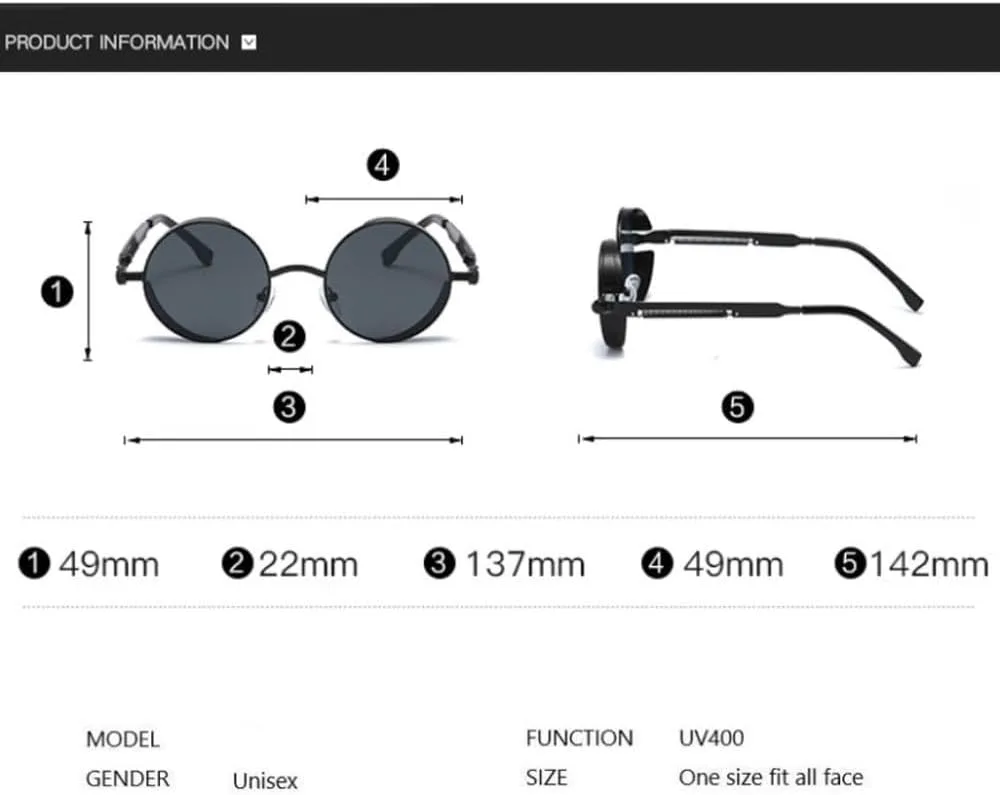 

Металлические солнцезащитные очки в стиле стимпанк для мужчин и женщин, модные круглые очки, винтажные солнцезащитные очки высокого качества HVTVTLA, Black Red