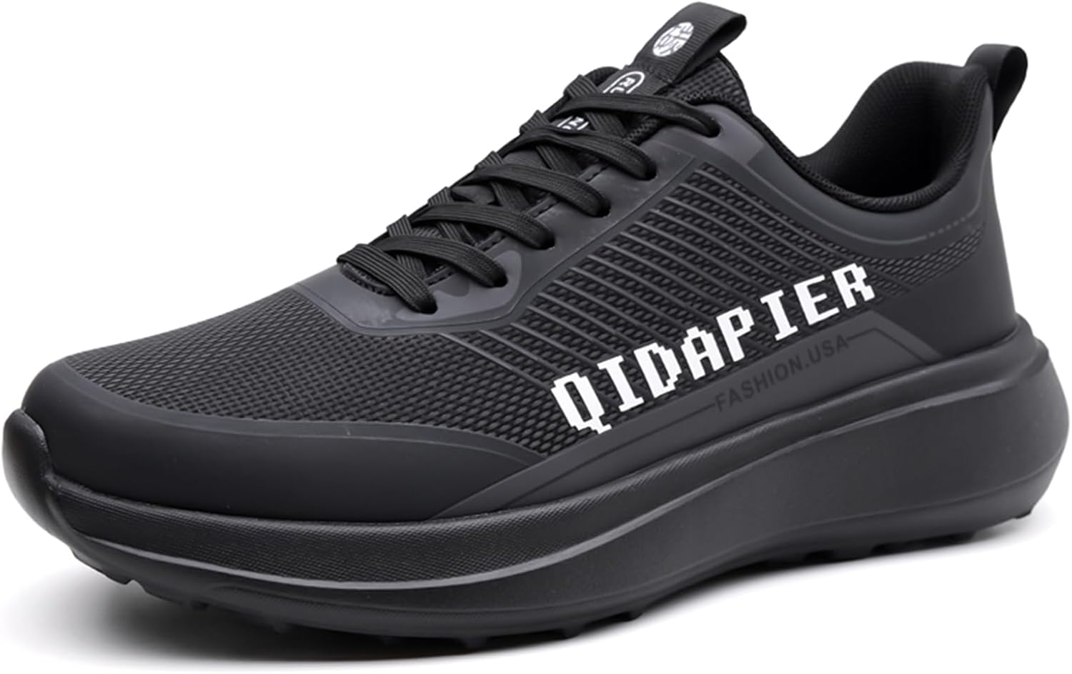 

Мужские кожаные спортивные туфли с круглым носком и шнуровкой, легкая амортизация и противоскользящие повседневные кроссовки, подходящие для бега, ходьбы и фитнеса Qaoterod, черный