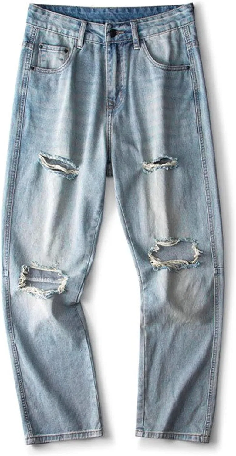 Джинсы рваные мужские Relaxed Fit, Light Blue — фото 4