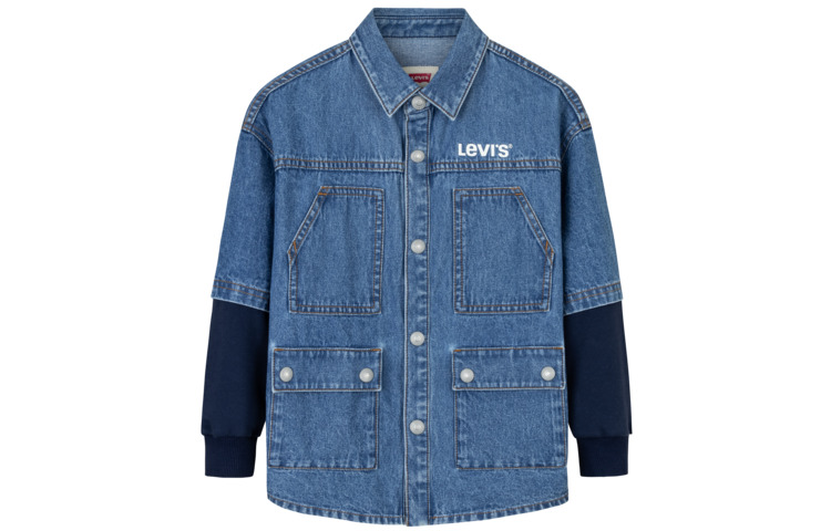 

Levi's Удобная фальшивая двухсоставная рубашка-пальто Озерный серо-голубой Подростки Levis