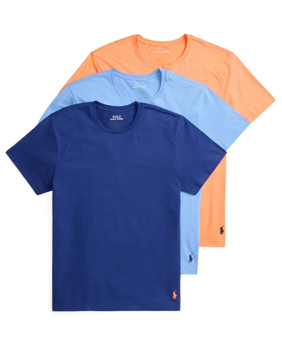 Комплект из 3 классических хлопковых мужских маек с круглым вырезом Polo Ralph Lauren, синий/оранжевый