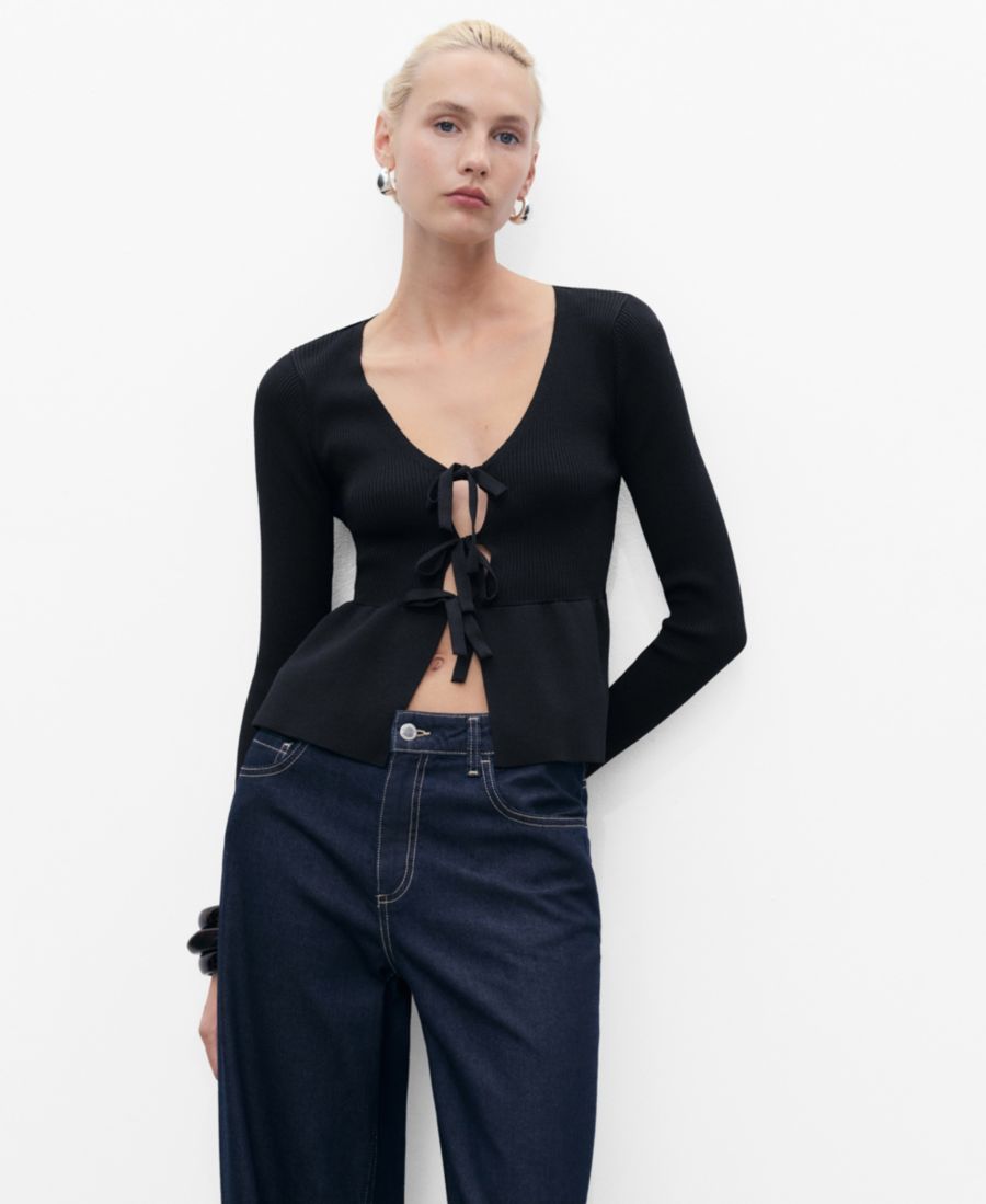 

Вязаный кардиган с завязками для женщин MANGO, Black