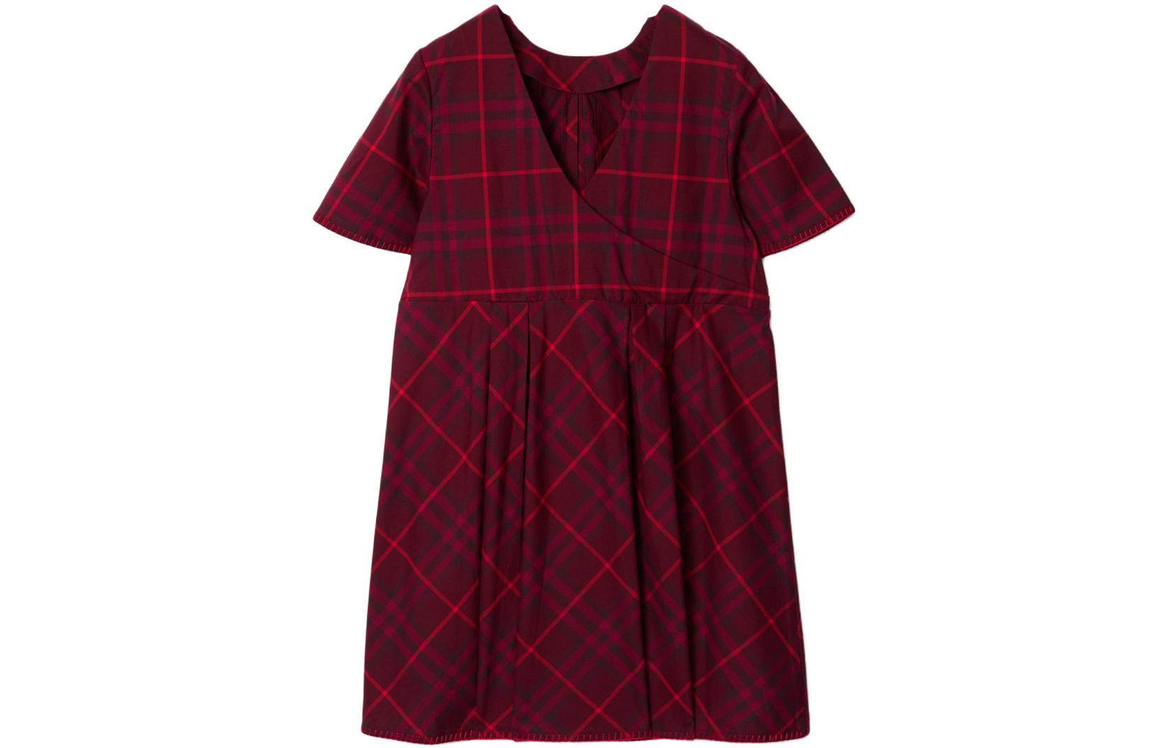 

Детское платье с V-образным вырезом, средней длины Burberry, темный красный