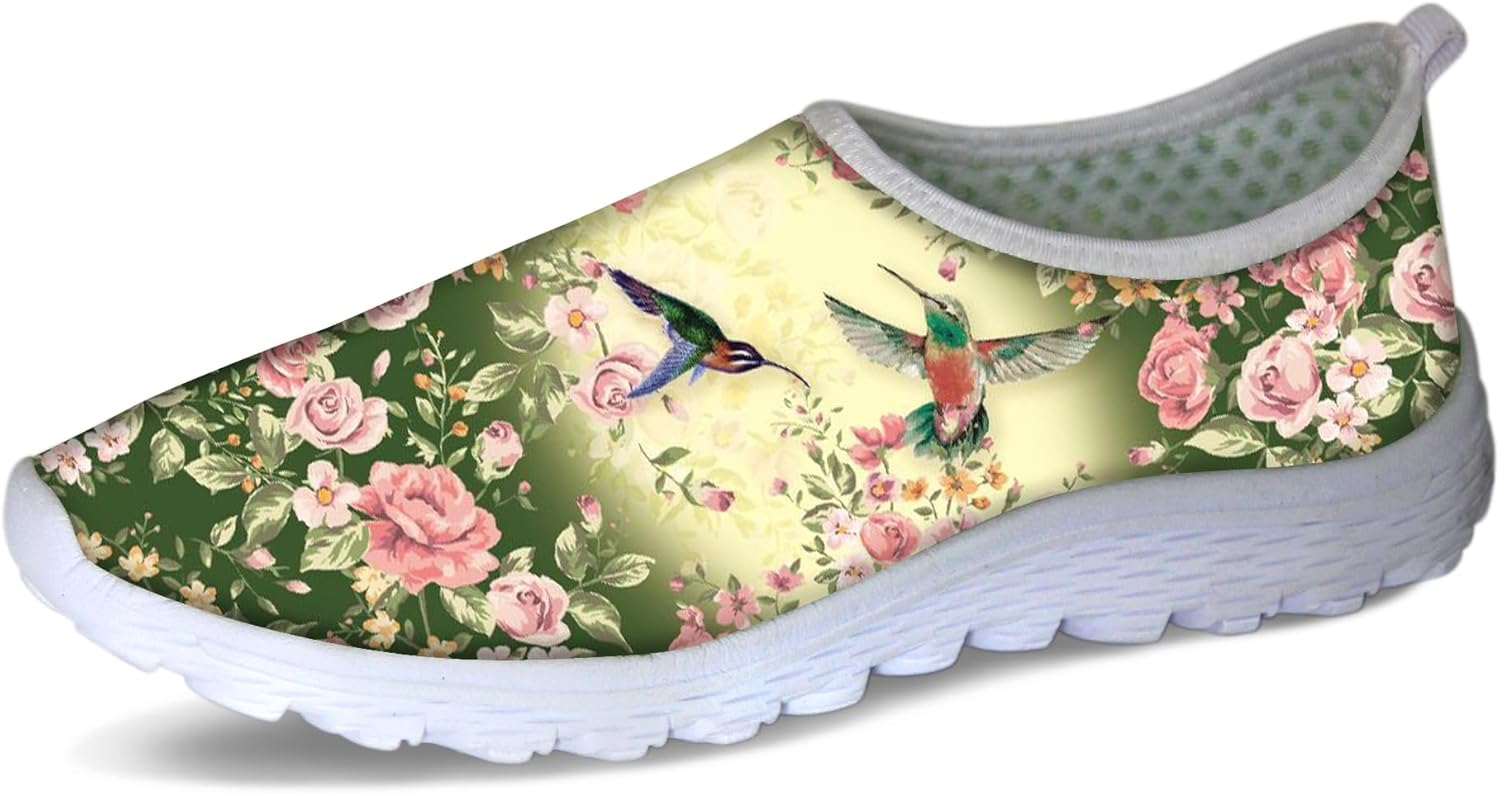 

Женские прогулочные кроссовки Forchrinse Music Note, мужские слипоны GO Walk с мягкой сеткой, легкая рабочая обувь, Retro Hummingbird Floral