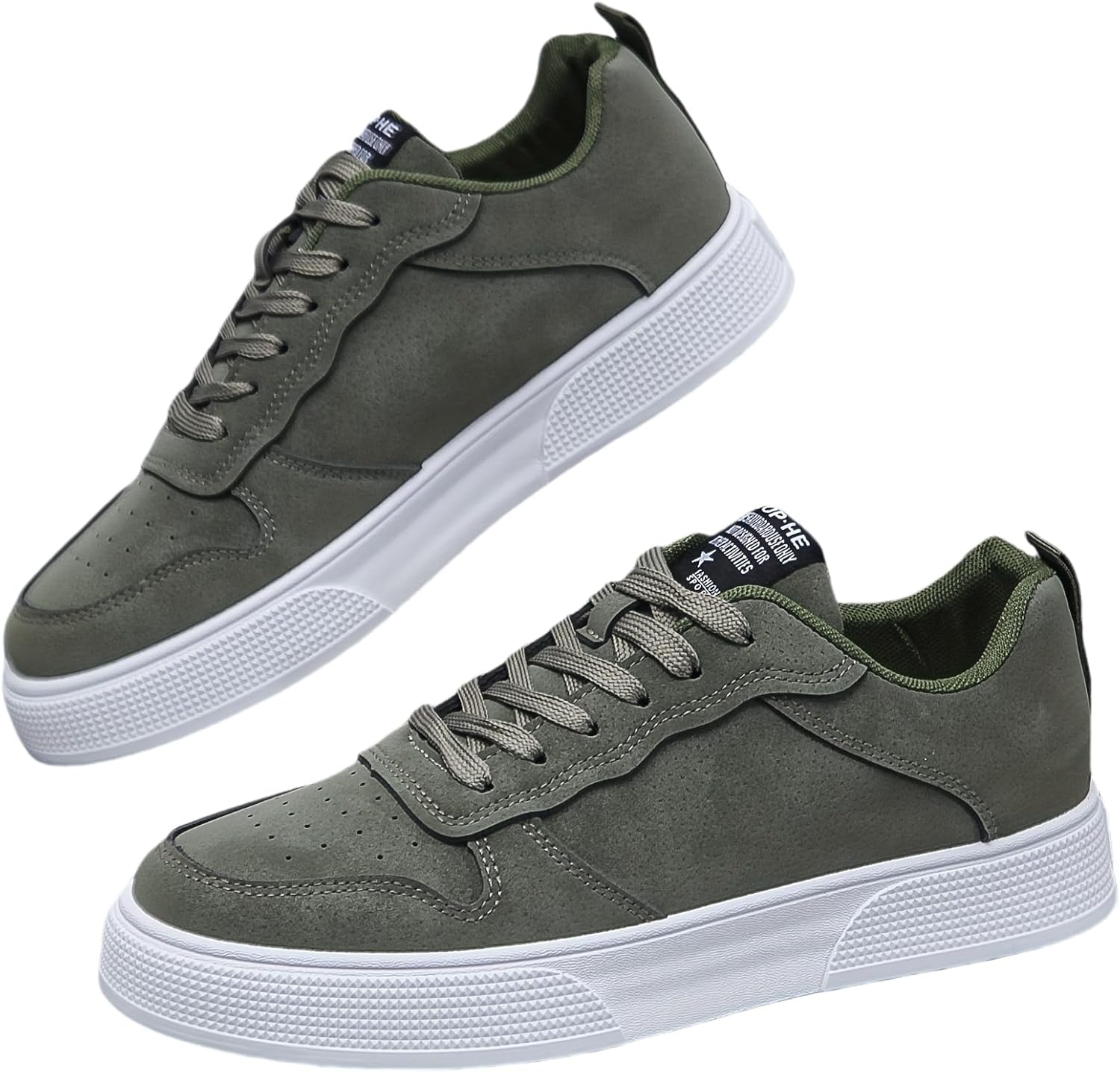 

Мужские повседневные кроссовки на шнуровке Everyday Comfort - оливково-зеленые низкие скейт-шуз с белой подошвой, дышащей текстильной подкладкой и прочной подошвой из ПВХ для комфорта на весь день Hoalox