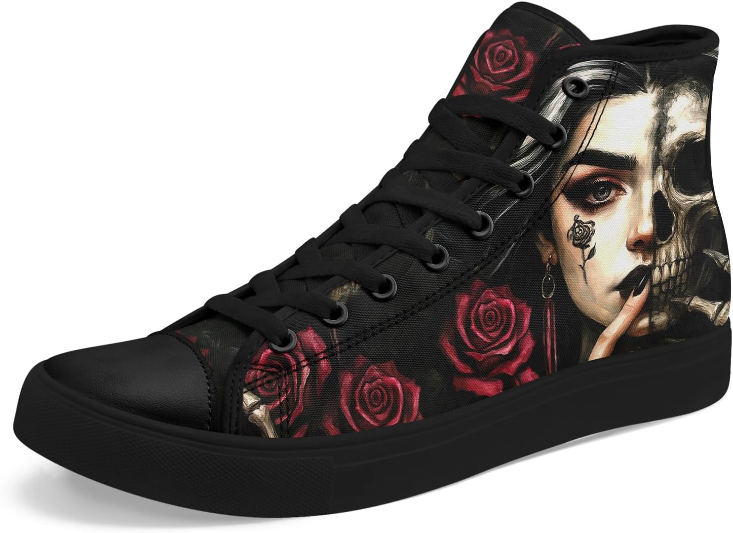 

Высокие кеды из холщовой ткани AWSOLE с черепом и розой для мужчин и женщин, унисекс, для Хэллоуина, в темном готическом стиле, модная уличная обувь, повседневные тренеры