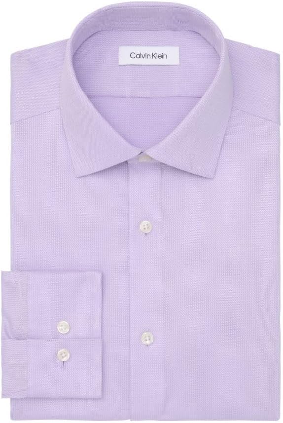Мужская рубашка Calvin Klein, классического кроя, не глажущаяся, однотонная, Lilac — фото 3