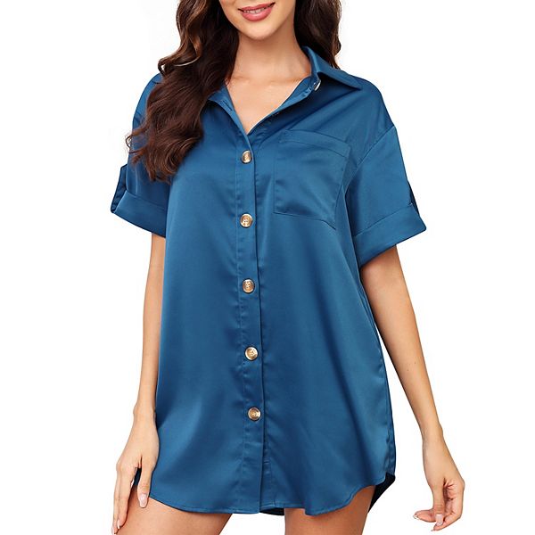 

Женская летняя короткая рубашка-платье с коротким рукавом Clearflower, Navy Blue