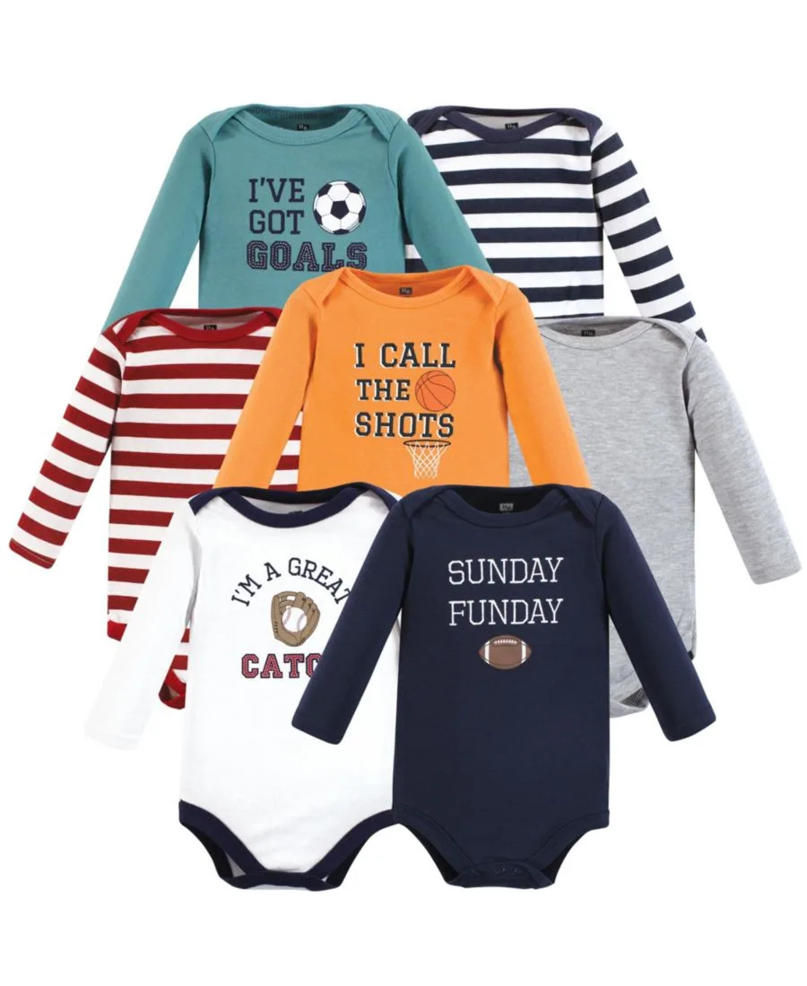 Набор из 7 хлопковых боди с длинными рукавами для младенцев Hudson Baby, Sports Stripes
