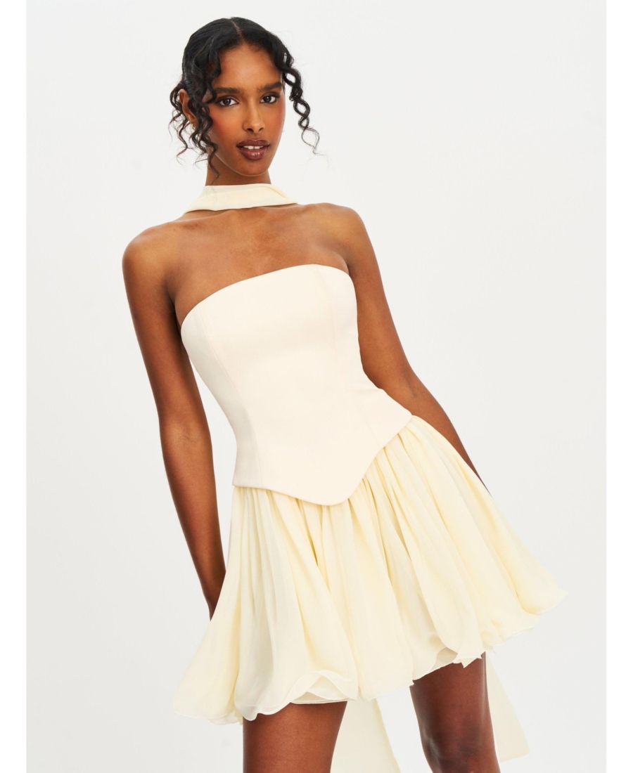 

Женское мини-платье Valentina Butter желтого цвета с косточками и изогнутым краем, с баской Miss Circle, Yellow