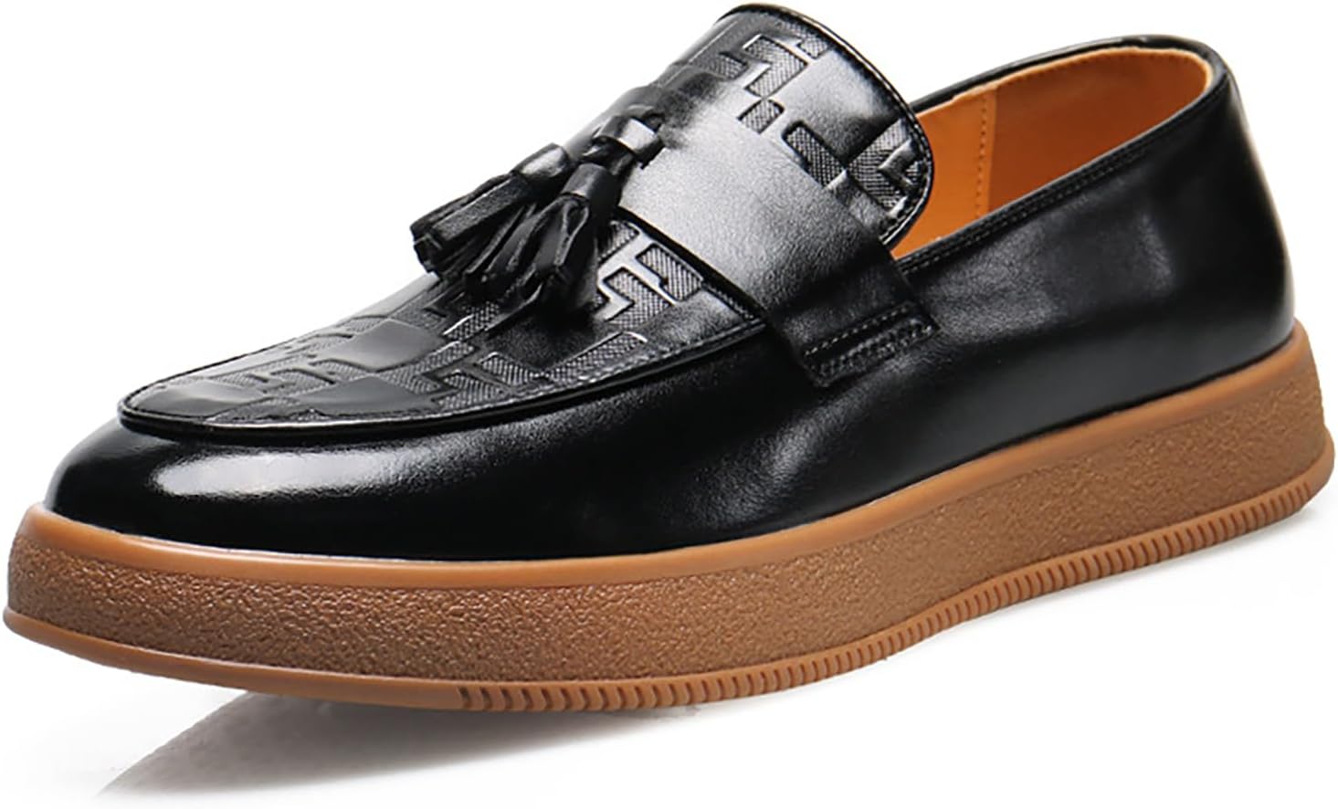 

Мужские кожаные лоферы с платформой и кисточками, модные с круглым носком, удобные, противоскользящие, деловые туфли для вечеринок, свадеб и вождения Forevercan, черный