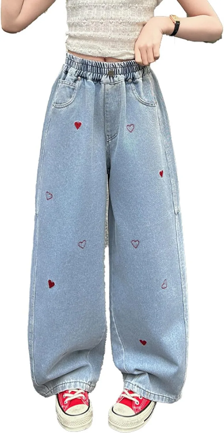 

Джинсы для девочек Loose Boyfriend Y2k Streetwear с карманами Wide Leg Straight High Waisted