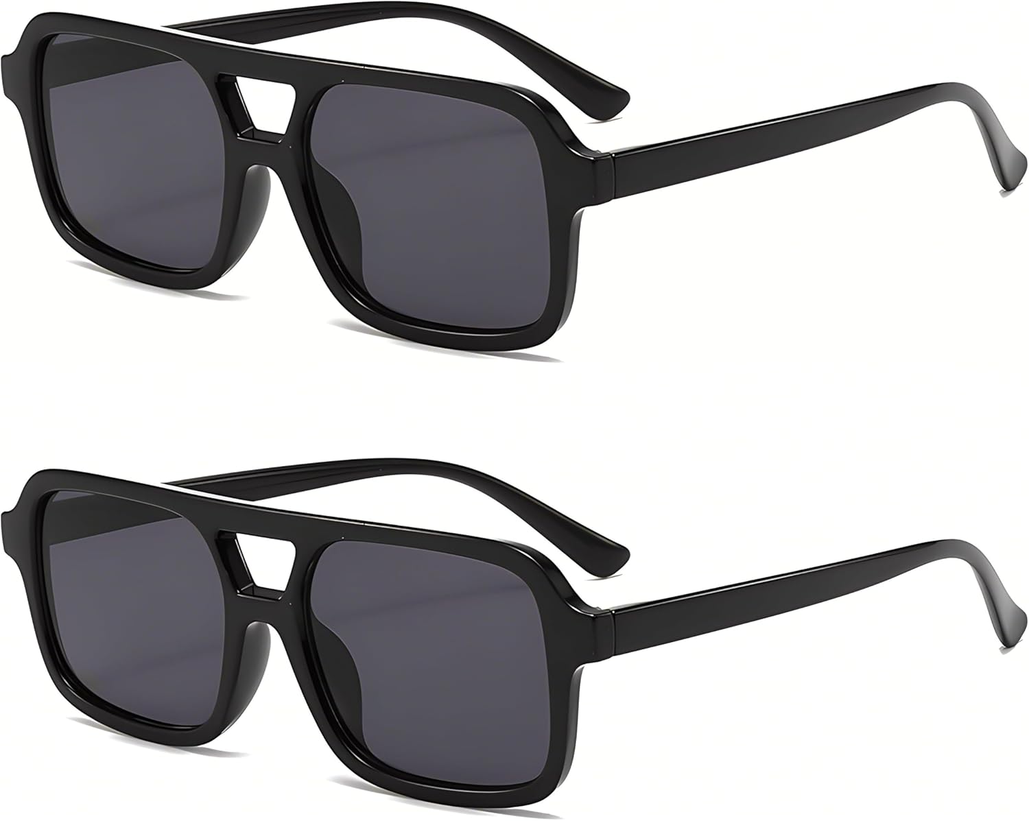 

Солнцезащитные очки-авиаторы в стиле ретро, ​​квадратные, для женщин и мужчин, винтажные, модные, прямоугольные, в стиле 70-х Kursan, 2 Pack (Bright Black/Black + Bright Black/Black)