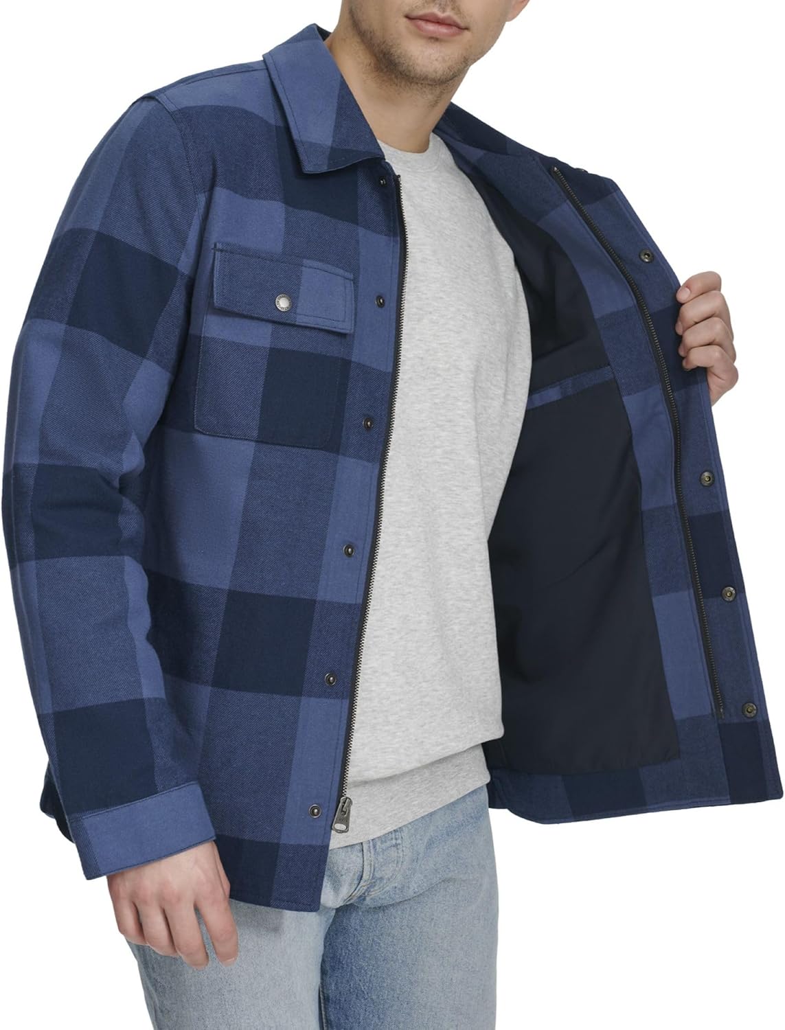 Мужская клетчатая куртка-рубашка Levi's с капюшоном и подкладкой из шерпы (стандартные размеры, большие и высокие), Blue Plaid Unfilled — фото 2