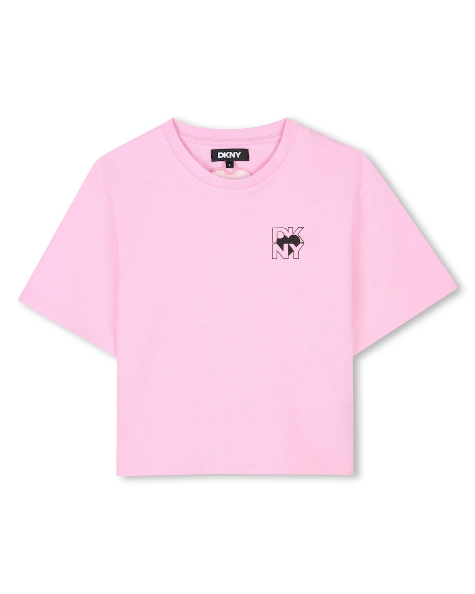 

Футболка из хлопка для девочек с коротким рукавом DKNY, цвет Rosa