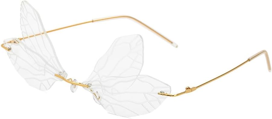 

Солнцезащитные очки без оправы «Стрекоза» для женщин, модные солнцезащитные очки с крыльями для мужчин, забавные солнцезащитные очки для вечеринок, унисекс, уникальные очки WNCKSQ, C5white