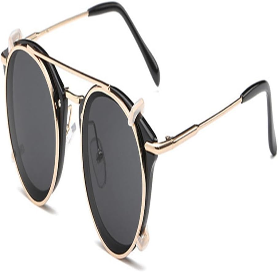 

Ретро женские солнцезащитные очки в стиле стимпанк с откидными линзами и съемными линзами, модные мужские круглые панк-очки с защитой от УФ-излучения UV400 KTUCN, Black Black