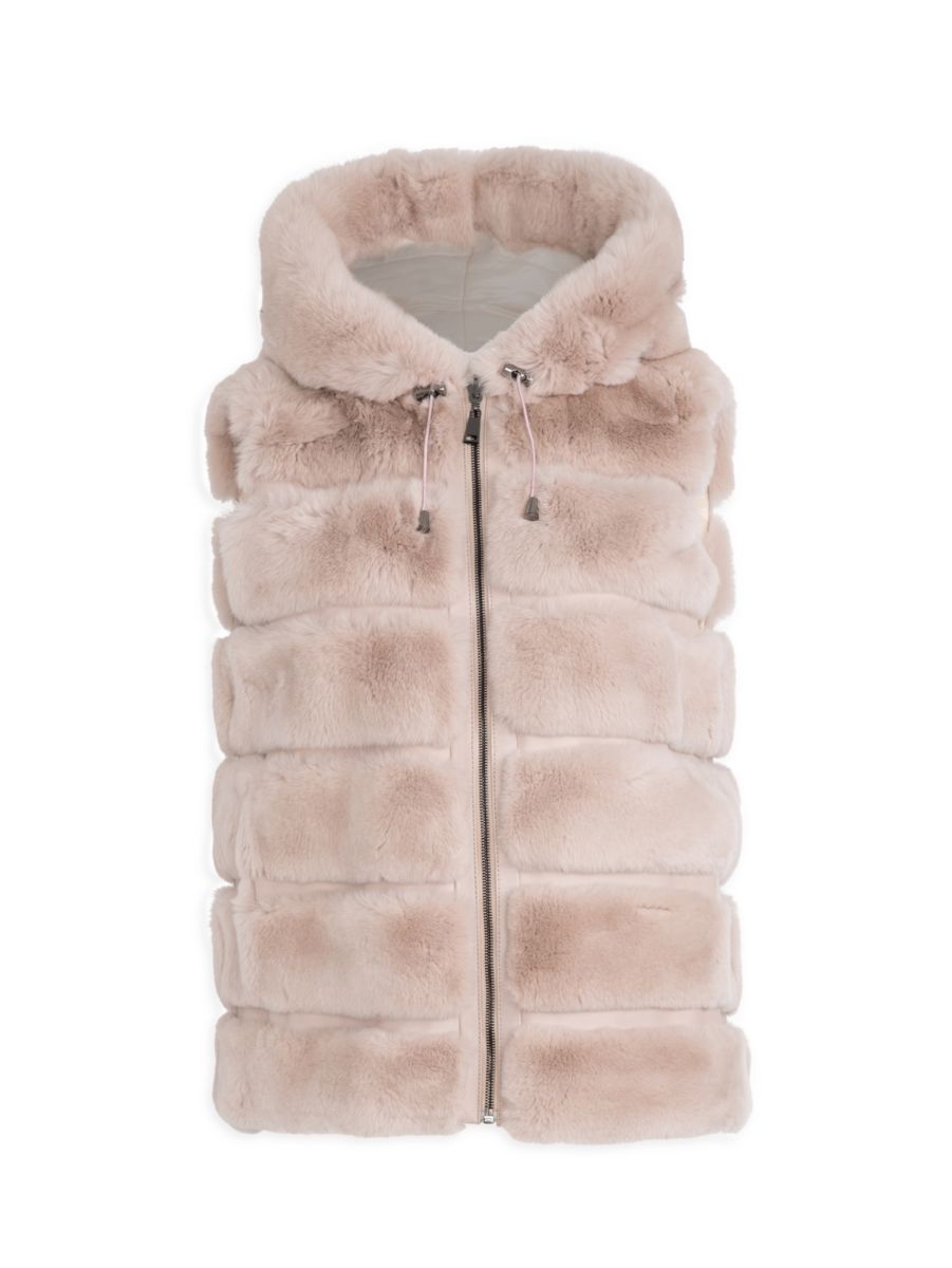 

Двусторонний жилет с капюшоном из овчины Made For Generations WOLFIE FURS, цвет Vanilla Rose