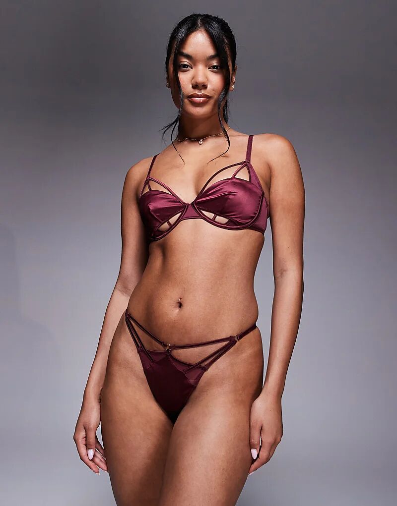 

Трусики-танга ASOS DESIGN Ash из атласа и сетки с бретельками бордового цвета