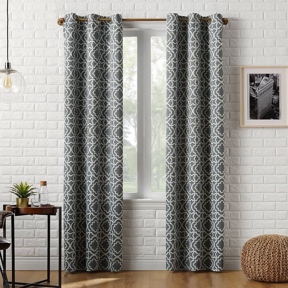 

Панель для штор Sun Zero Barnett Trellis Blackout с люверсами, серый