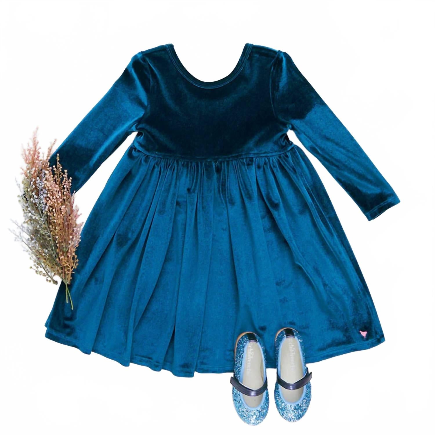 

Платье для девочки Steph из велюра в цвете "полуночный синий" Pink Chicken