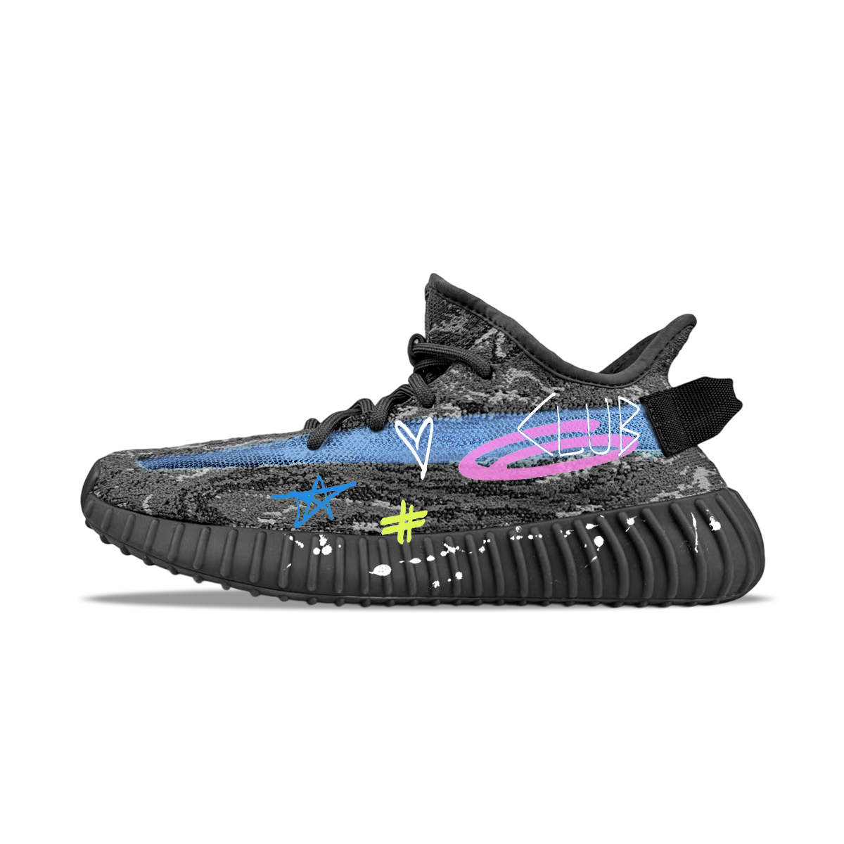 

Adidas Originals Yeezy Boost 350 V2 BNK Love Club низкие повседневные кроссовки унисекс черный серый синий желтый фиолетовый, цвет Black Gray Blue Yellow Purple