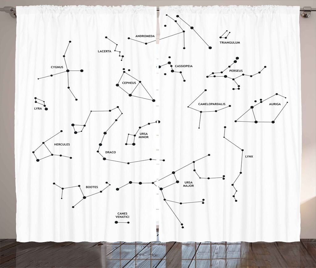 

ABAKUHAUS Constellation Rustic Curtain, Stars Scientific, универсальные ленточные шторы для гостиной с петлями и крючками, 280 x 260 см, антрацитово-серый белый