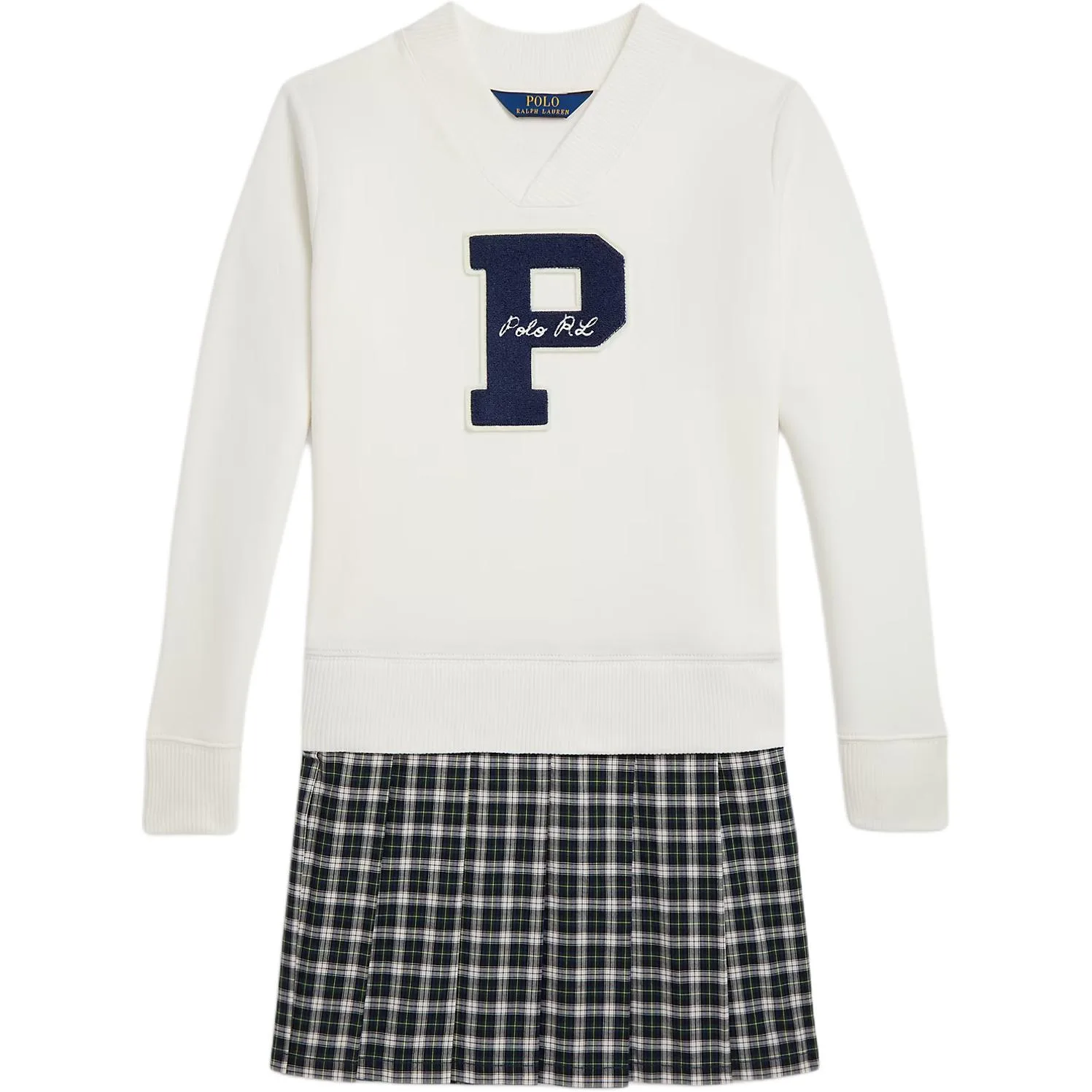 Детское платье с v-образным вырезом, короткое Polo Ralph Lauren, White/Multicolor