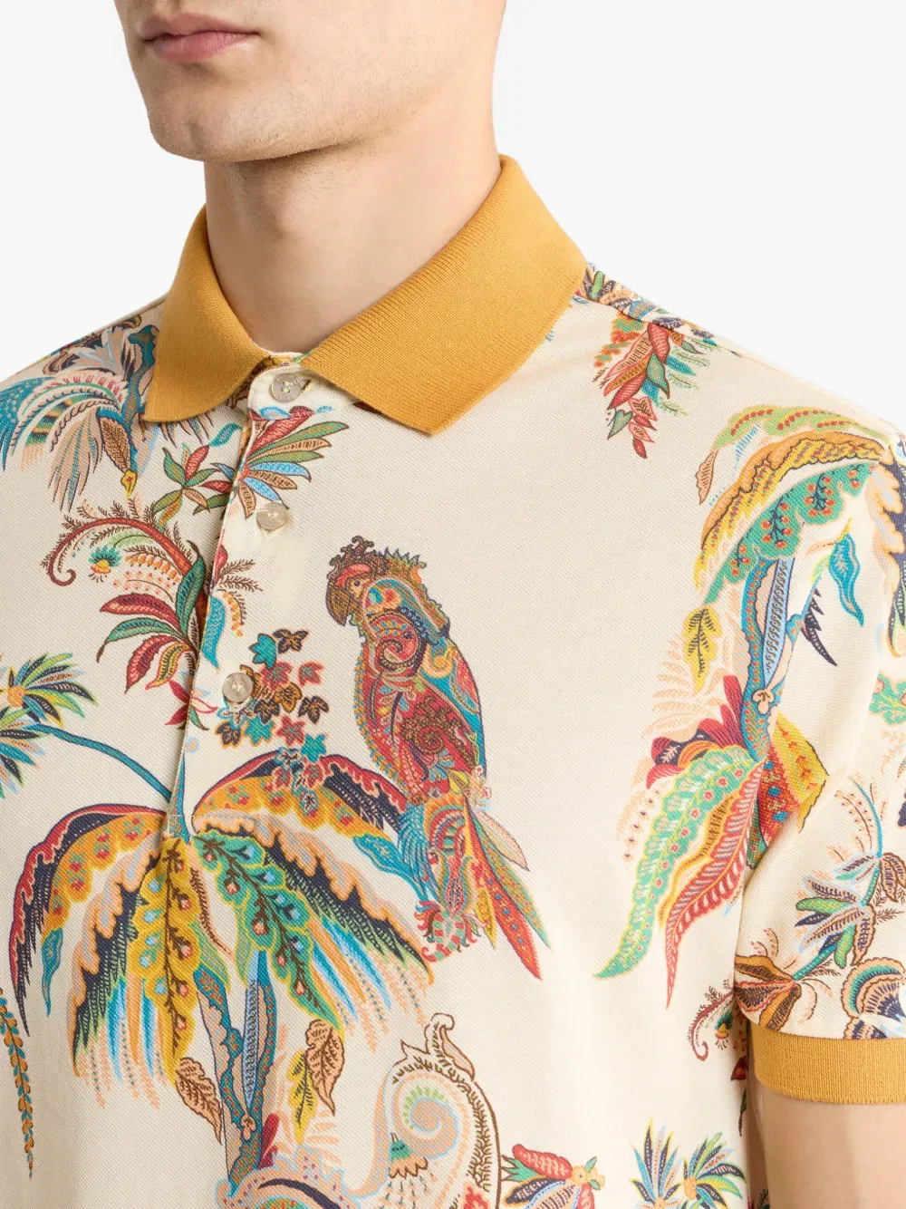 Рубашка-Поло с изображением попугая и пальмы Etro, желтый — фото 4