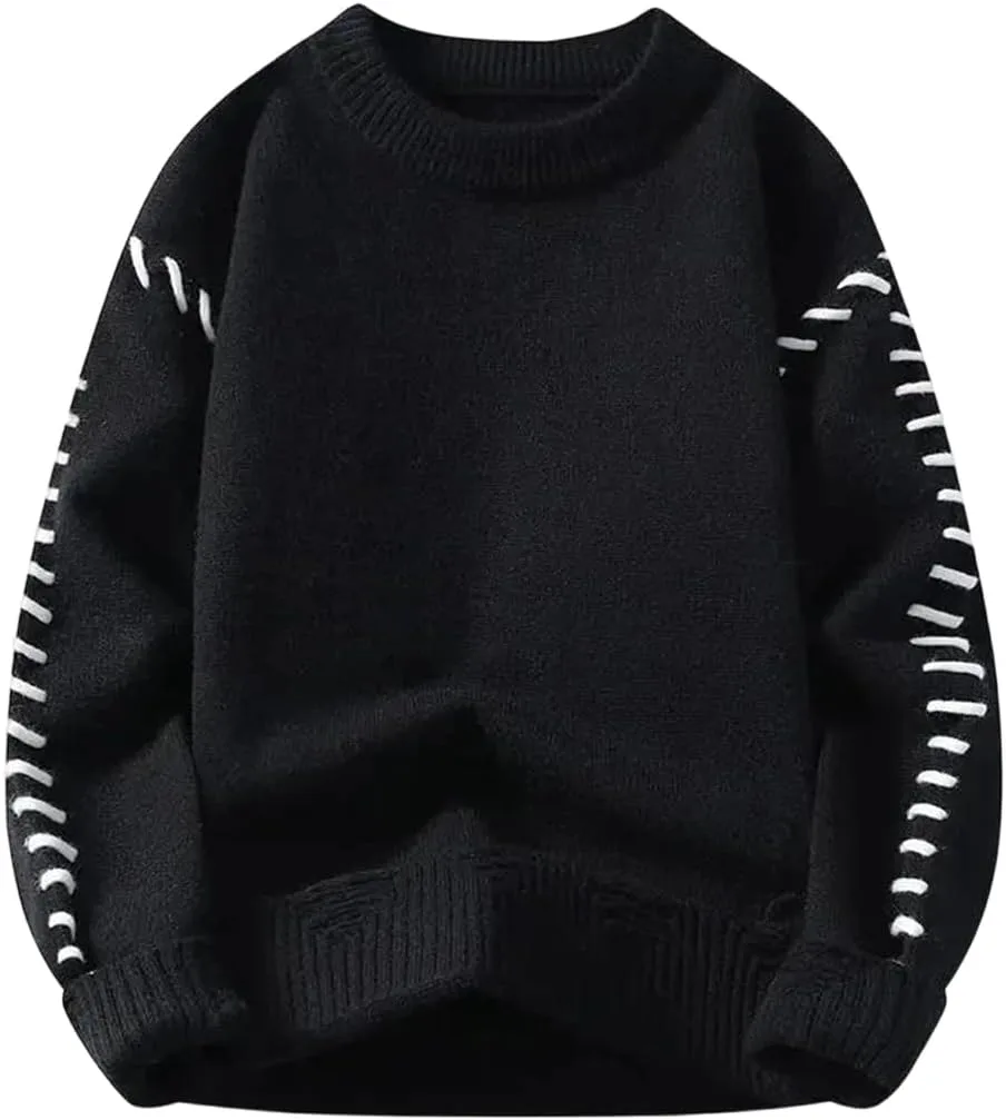 

Мужской однотонный вязаный свитер свободного кроя из толстой пряжи