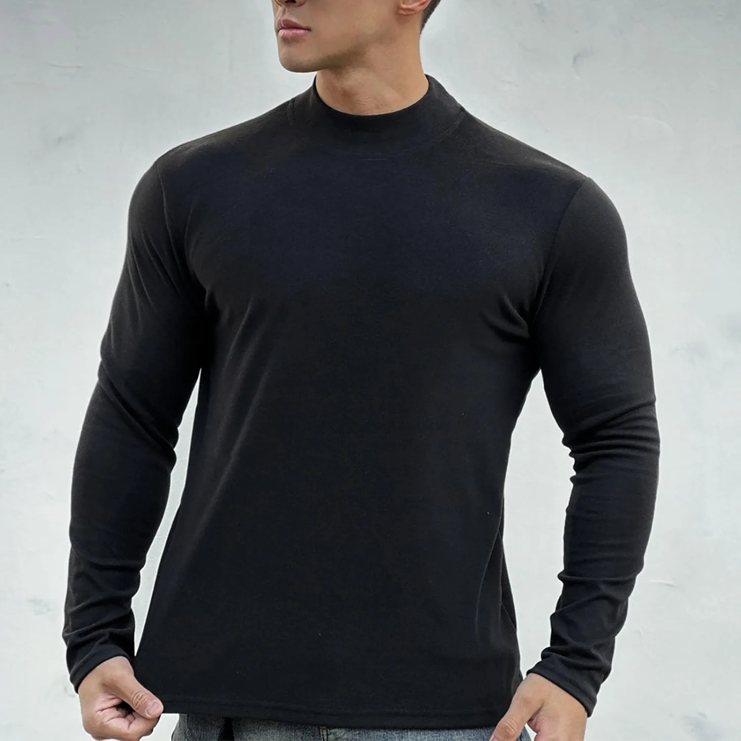 Мужская футболка с длинным рукавом Quick Dry Slim Semi High Neck для тренировок — фото 2