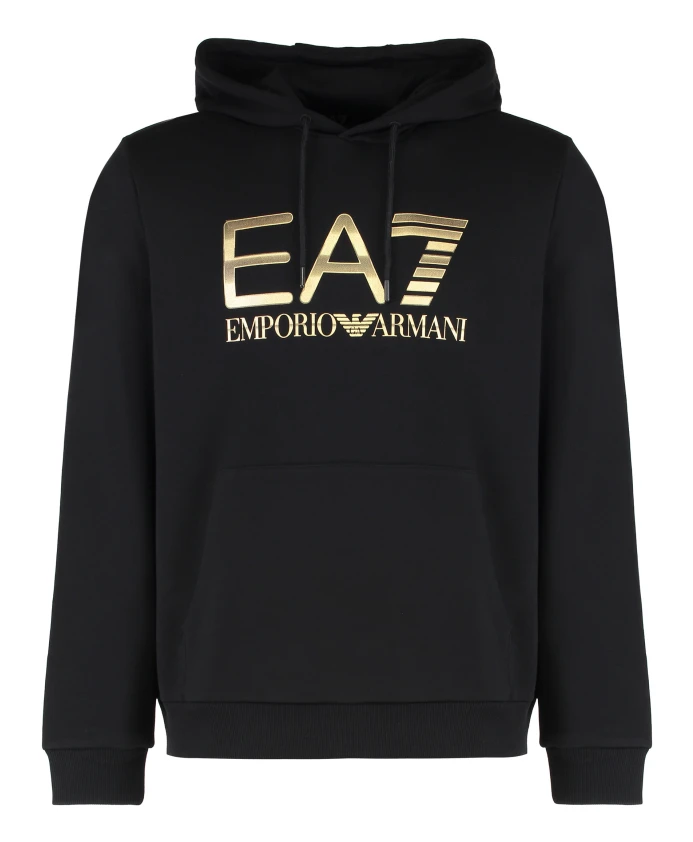 

Хлопковая толстовка с капюшоном и контрастным логотипом. Emporio Armani Ea7, черный