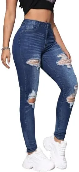 

Джинсы женские High-Waisted Slim Fit с потертостями Wash