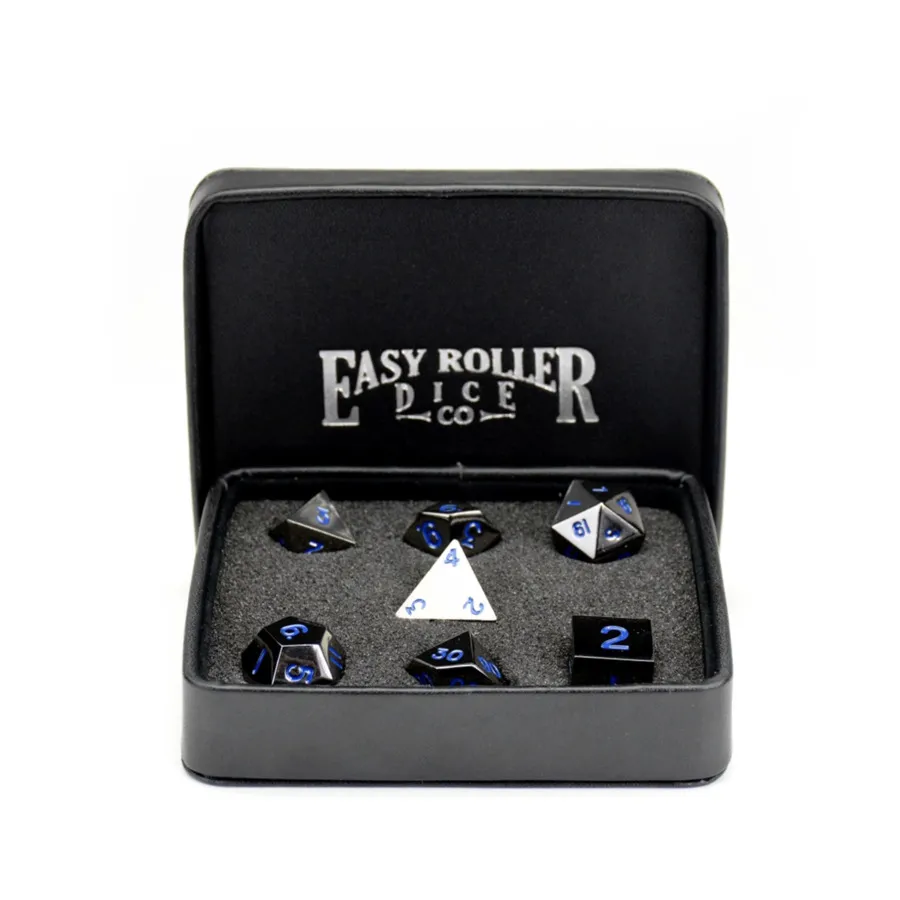

Gun Metal с синим электриком — стандартный кейс (7), Dice - Metal 7 Piece Poly Sets (Easy Roller Dice)