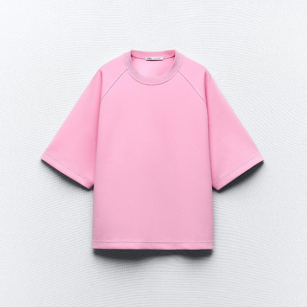

Футболка Zara Interlock Oversize, розовый